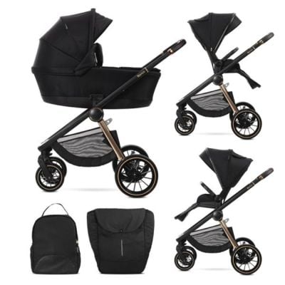 Carucior set 2 in 1, Lorelli Bianca, cos landou individual cu maner de transport, cadru din aluminiu, pana la 22 kg, Black