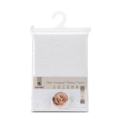 Protectie impermeabila saltea bebe, tip cearsaf cu elastic, Lorelli, 70 x 140 + 20 cm, Alb