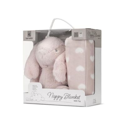 Paturica moale cu jucarie din plus, Lorelli Nappy, 90 x 75 cm, Iepuras, Pink