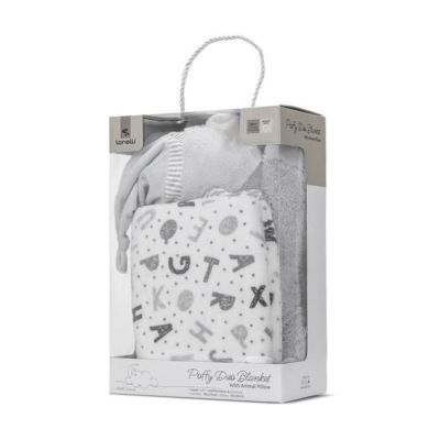 Set 2 piese, Lorelli, paturica moale 90 x 75 cm, pernuta in forma de ursulet 45 x 30 cm, Poffy, Grey