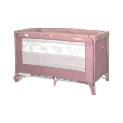 Patut pliabil, Lorelli Carina, 2 nivele, deschidere laterala cu fermoar, prevazut cu roti cu frana, Pink Stars
