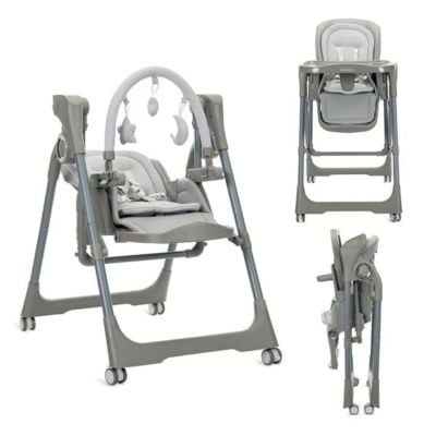 Leagan electric si scaun de masa 2 in 1, Lorelli Nomino, bluetooth, telecomanda, 3 viteze de leganare, panou muzical, Grey