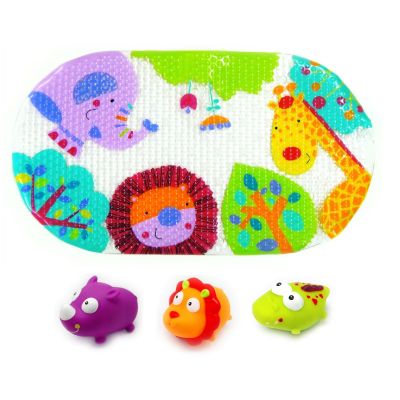 Set covoras de baie si 3 jucarii animalele junglei, Knorr Toys, 69 x 39 cm