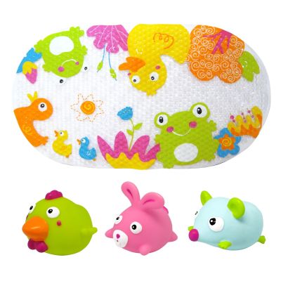 Set covoras de baie si 3 jucarii animalute, Knorr Toys, 69 x 39 cm
