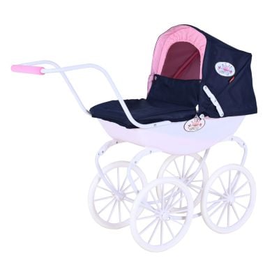 Carucior retro pentru papusi, Knorr Toys Classic, copertina reglabila, 80 x 31 x 71 cm, Navy Blue Rose Princess