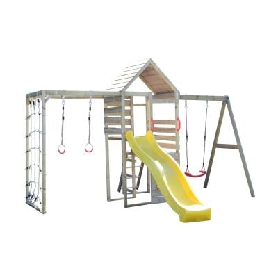Turn de joaca cu 2 platforme, Wendi Toys, panou de catarare, tobogan, leagan si modul de gimnastica