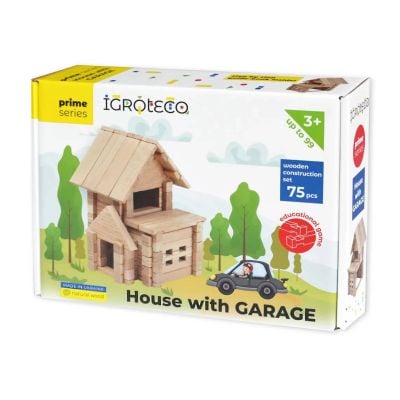 Set de constructie din lemn, Igroteco, Casa cu garaj, 75 piese