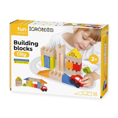 Set blocuri de constructie din lemn, Igroteco, Oras, 18 piese