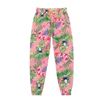 Pantaloni lungi cu talie elastica, Minoti, tropical, roz