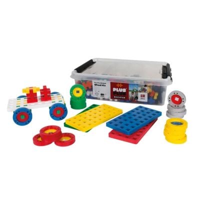 Set constructie educativ, Plus-Plus, 200 piese mari, mix, cu roti si placi de baza