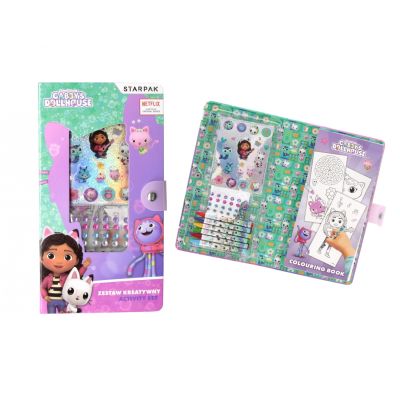 Set de activitati, Carte de colorat cu autocolante si creioane colorate, Starpak, Gabbys Dollhouse