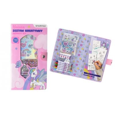 Set de activitati, Carte de colorat cu autocolante si creioane colorate, Starpak, Unicorn