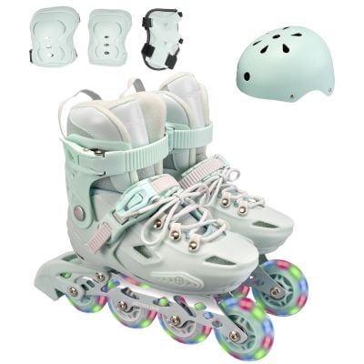 N00004473_001 6422324044739 Set de role, Action One Pastel, Marimea S (28-31), cu casca, protectii si geanta transport, roti luminoase, Verde