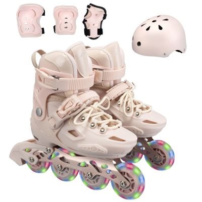 N00004477_001 6422324044777 Set de role, Action One Pastel, Marimea S (28-31), cu casca, protectii si geanta transport, roti luminoase, Crem