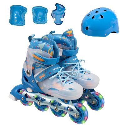 N01004481_001 6422324044814 Set de role, Action One Dinosaur, Marimea S (26-32), cu casca, protectii si geanta transport, roti luminoase, Blue