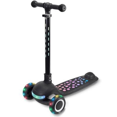 Trotineta pliabila, Action One Dots, cu lumina frontala, muzica si roti luminoase, Negru