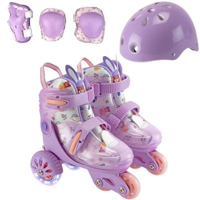 Set de role incepatori, Action One, roti luminoase, cu casca, protectii si geanta de transport, S (31-34) Purple