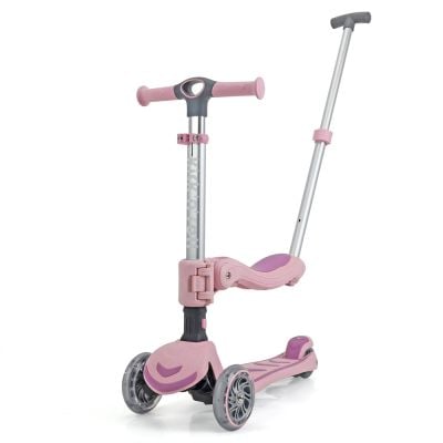Trotineta pliabila cu 3 roti luminoase, ghidon reglabil si scaun detasabil, 3 in 1, Kick'n Roll, S6 Eco, Roz