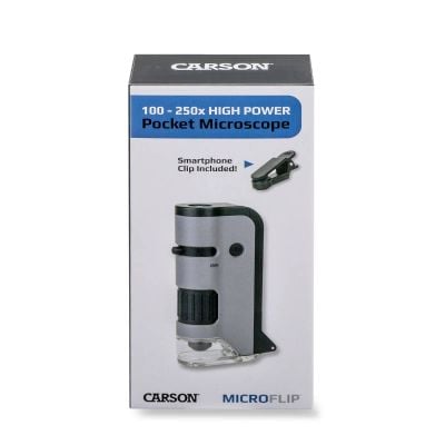 Microscop portabil cu LED si UV, Carson, cu adaptor de smartphone, marire 100-250x, MicroFlip