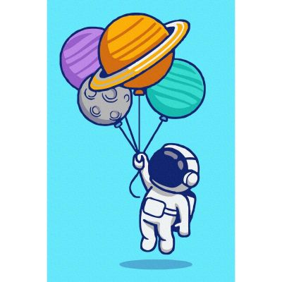 CX4848_001 764460010848 Set Acuarello, Pictura pe numere, Astronaut cu baloane, cu rama din lemn, pensule si culori acrilice