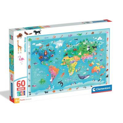N01026072_001w 8005125260720 Puzzle Clementoni Maxi, Harta animalelor salbatice, 60 piese