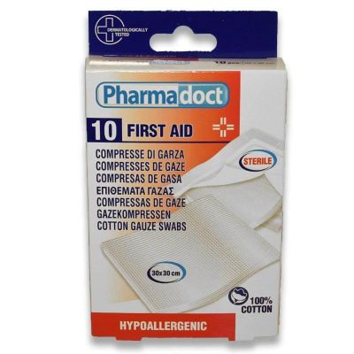 8017990140021 140021_001w Comprese sterile din bumbac, Pharmadoct First Aid, 10 Buc 30 x 30 cm