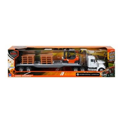 S00016623_005w 93577166231 Set camion cu platforma si motostivuitor, New Ray, 1:43, Alb