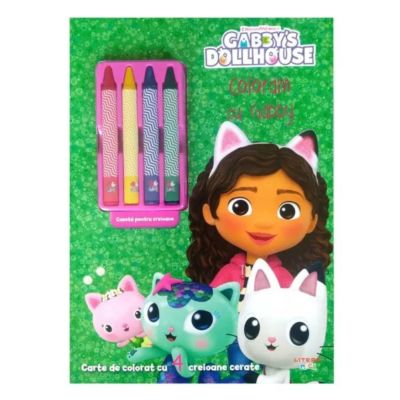 Gabbys Dollhouse, Coloram cu Gabby, Carte de colorat cu 4 creioane cerate