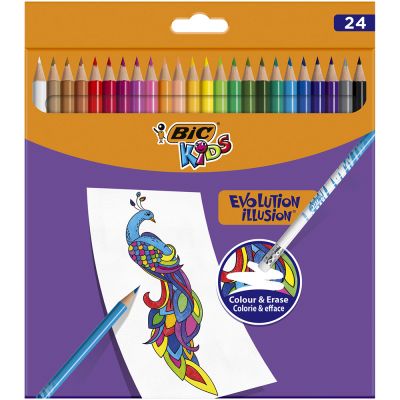 987869_001w 3086123570900 Creioane colorate cu guma de sters Evolution Illusion Bic, 24 culori