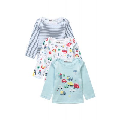STOP1 5059030891107 Set 3 tricouri din bumbac cu maneca lunga si imprimeuri cu masinute, Minoti, Multicolor