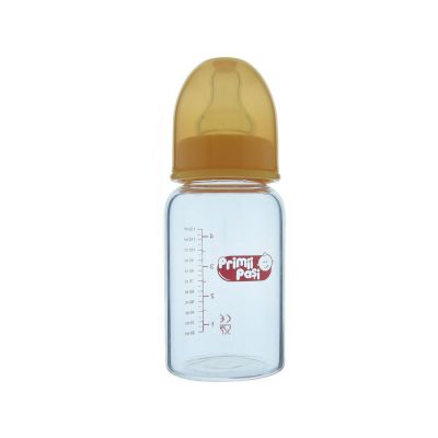 Biberon din sticla Primii Pasi, 120 ml, portocaliu