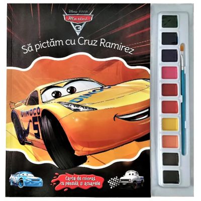 CDJ54_001w Carte Editura Litera, Disney Cars 3. Sa pictam cu Cruz Ramirez. Carte de colorat cu pensula si acuarele