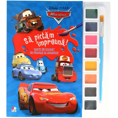 CDJ66_001w Carte Editura Litera, Sa pictam impreuna! Carte de colorat cu pensule si acuarele Disney Cars