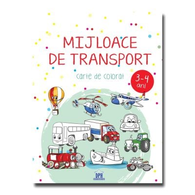 Mijloace de transport, carte de colorat, 3-4 ani