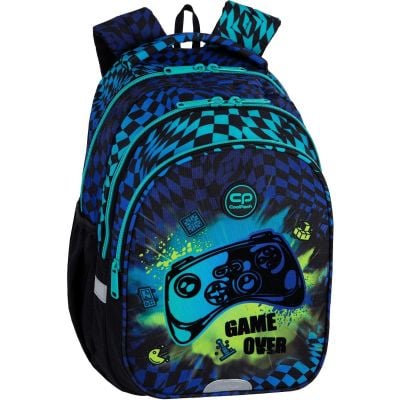 Ghiozdan cu 3 compartimente, Coolpack, Jerry, Game Over, Albastru