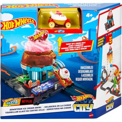 Set de joaca cu masinuta, Hot Wheels, Downtown Ice Cream Swirl, HTN77
