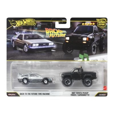 Set 2 masini metalice, Hot Wheels, Car Culture, Back to the Future Time Machine si 1987 Toyota Pickup Truck, JHW48