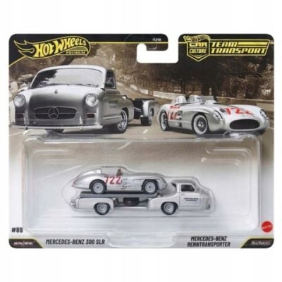 Transportator cu masinuta Hot Wheels, Car Culture Team Transport, Mercedes-Benz 300 SLR si Mercedes-Benz Renntransporter, JHX90