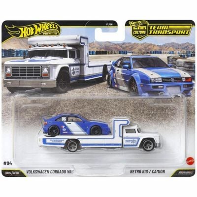 Transportator cu masinuta Hot Wheels, Car Culture Team Transport, Volkswagen Corrado VR6 si Retro Rig, JHX95
