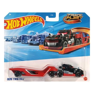 Set camion cu remorca, Hot Wheels, Track Fleet, Semi Twin Mill, JKP30