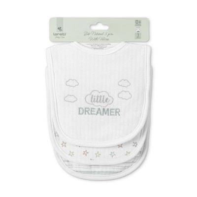 Set 3 bavete bumbac, Lorelli, inchidere cu velcro, potrivit pentru hranire si in perioada eruptiei dentare, White