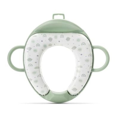 Reductor pentru toaleta, cu spatar si manere, pernita moale detasabila, Lorelli Planets, Green