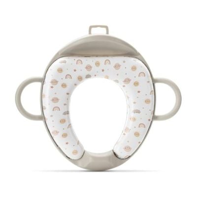 Reductor pentru toaleta, cu spatar si manere, pernita moale detasabila, Lorelli Planets, Beige