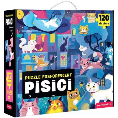 Puzzle fosforescent, Mimorello, Pisici, 120 piese
