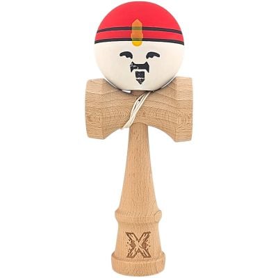 Jucarie de indemanare din lemn, Kendama X, Super Sticky, 18 cm, Rosu, Alb, Galben