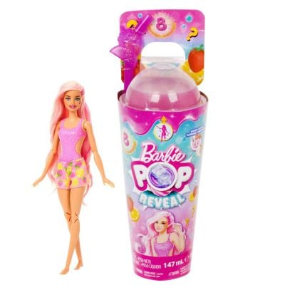 Papusa cu accesorii Barbie, Color Pop Reveal Fruit, Capsuna si Lamaie, 8 surprize, HNW41