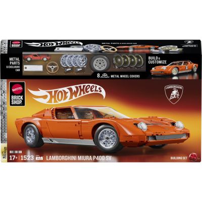 Set de constructie si masinuta Brick Shop, Hot Wheels, '71 Lamborghini Miura P400 SV, JHF61
