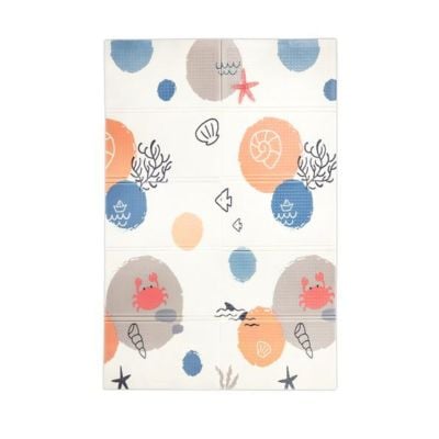 Covoras de joaca termic, Lorelli, din spuma XPE, design cu doua fete, pliabil, impermeabil, 120 x 180 cm, Ocean and Stars