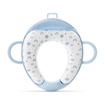 Reductor pentru toaleta, cu spatar si manere, pernita moale detasabila, Lorelli Planets, Blue