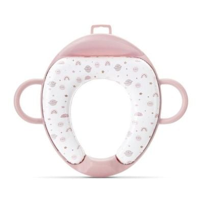 Reductor pentru toaleta, cu spatar si manere, pernita moale detasabila, Lorelli Planets, Pink